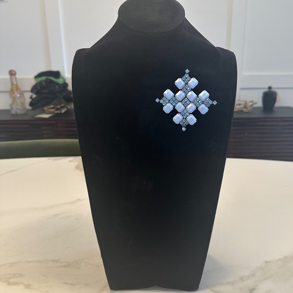 DANNY POLLAK - Pale Blue Milk Glass & Light Sapphire Crystal Geometric Brooch - Picture 4 of 11